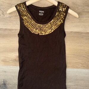 Michael Kors Brown Tank with Gold Sequin Collar